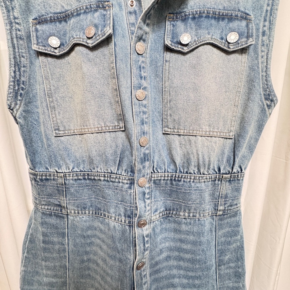 Bucket List Womens Denim Jumpsuit Light Wash Sleeveless Wide Leg Culotte Large - Picture 6 of 14